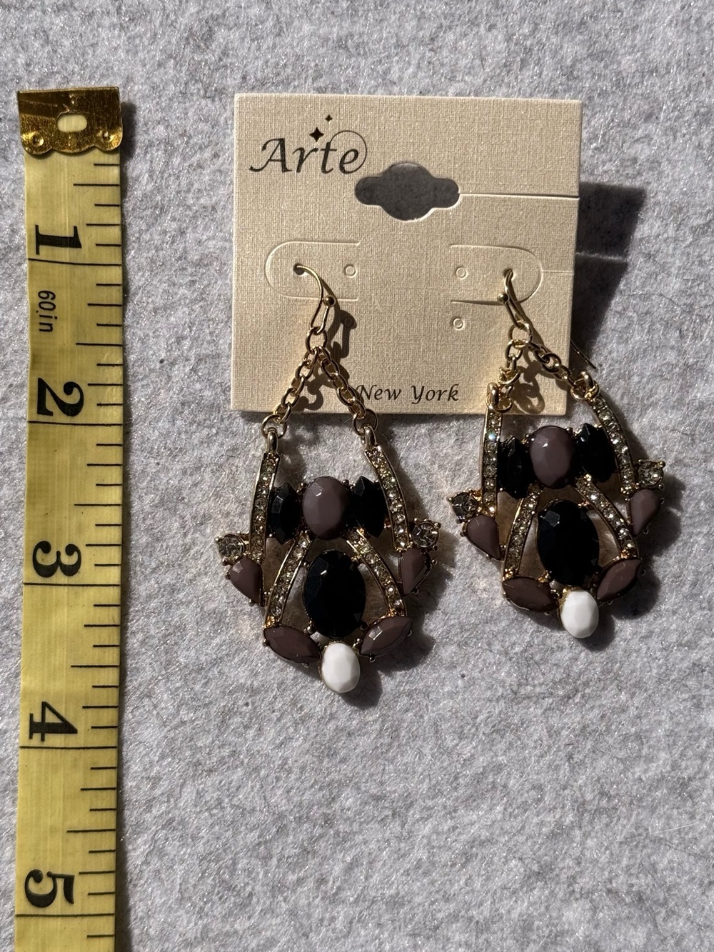 ARTE Gold-Tone Drop Earrings with Black, Taupe & White Accents